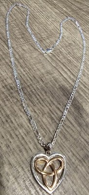 Sterling Silber Keltischer Dreifaltigkeitsknoten Herz Halskette 925 Italien Figarokette 19,5''