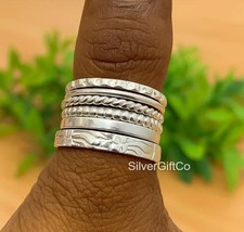 Sterling Silver Stacking Rings Set: Beaded, Twisted, Dotted, Thin Thi All size