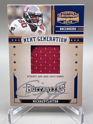 ON CARD AUTO 2005 Donruss Gridiron Gear Jersey Number /50 Michael Clayton #NG-8