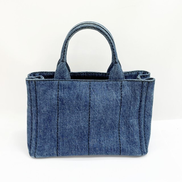 PRADA Tote Bag CANAPA 2way Denim Cloth Bag with Guarantee Card Blue Slightly Wor thumbnail 2