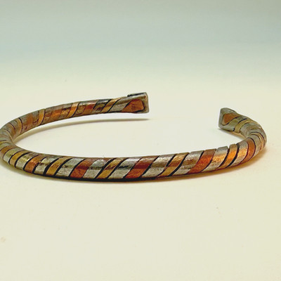 Vintage Armband Manschette Armreif Handwerker Messing Kupfer Silberfarben Metall Tribal
