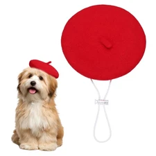 Dog Beret Wool Hat, 6 Inch Dog Hat Pet Berets for Photo Props(Bright Red)