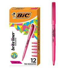BIC Brite Liner Highlighters, Chisel Tip, 12-Count 12 Count Pack of 1 , Pink