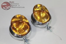6 Volt Amber Mounted Visor Fog Light Lamps Custom Truck Hot Rat Street Rod Pair