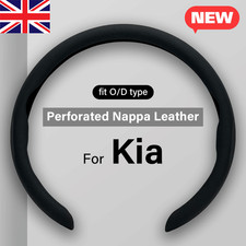 For Kia Steering Wheel Cover Perforated Nappa Leather Non-Slip Clip on 15 inch
