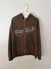 edikted brown new york oversized zip up hoodie