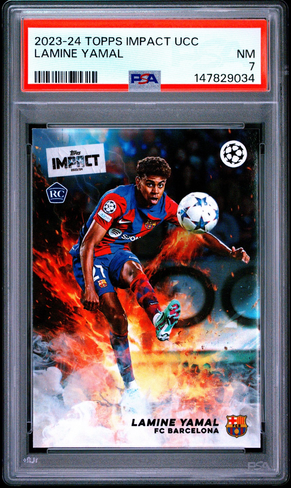2023-24 TOPPS IMPACT UEFA CLUB COMPETITIONS LAMINE YAMAL ROOKIE RC PSA 7