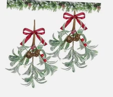 Christmas Mistletoe Decor Artificial Mistletoe Ornament with Red Bow Snowy Red 