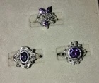 VTG Sterling Silver 925 Amethyst & Marcasite Rings Jewelry Lot of 3