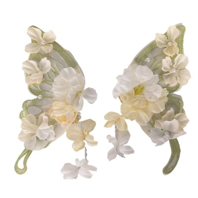 Antique Big Butterfly Hair Clip with Fringed Flower for Roleplay Game Dressingup
