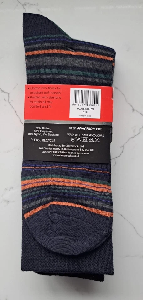 PIERRE CARDIN | Mens 3 PACK Multicoloured Stripe Socks One Size UK 7-11 EU 40-46 Foto 2 de 3