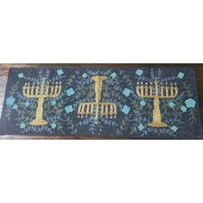 Kohls Hanukkah Table Runner Navy Blue Gold Beaded Menorah Floral 24STLHORN21 NEW