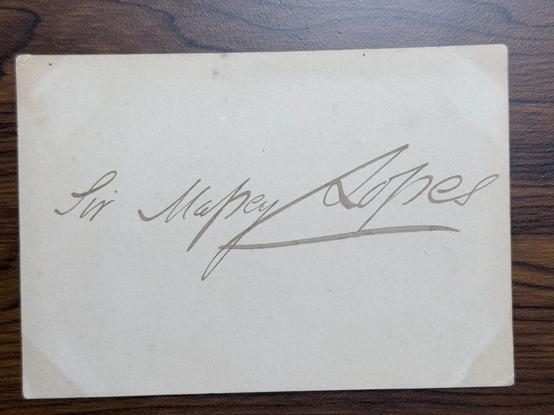 Signed Card Sir Lopes Massey Lopes, 3rd Baronet,PC (1818–1908) politician 3.5x5"