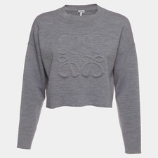 Loewe Grey 3DEmbossed Anagram Wool Knit Cropped Sweater XS