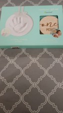 Pearhead Newborn Gift Set - handprint clay kit, engraved wood circle signs New