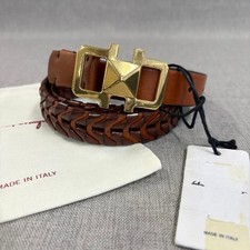 Salavatore Ferragamo Waist Belt Gold Brown Leather Gancini Authentic From Japan