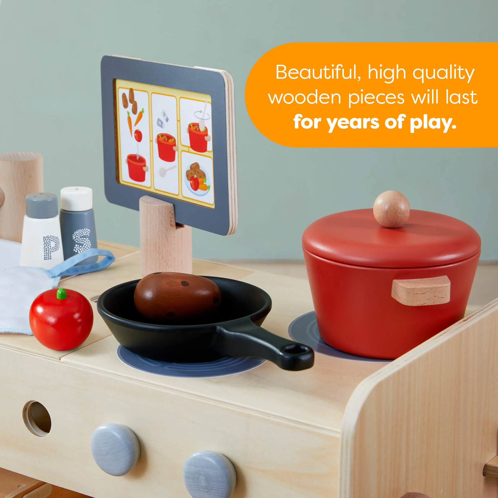 HABA Creative Play 3 in 1: Wooden Kids Kitchen Playset, Grocery Store & Woodshop