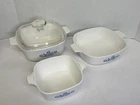 Vintage Corning Ware Blue Cornflower Set Of 3 Casserole Dishes With One Lid