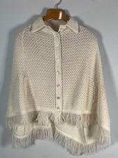 Crocheted Poncho Womens One Size 70s Vintage Fringe Shawl Cape USA Union Made