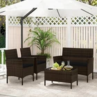 4 Piece Patio Rattan Conversation Set Outdoor Wicker Furniture Set w/ Chair