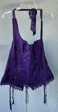 VTG Frederick  s of Hollywood Purple Satin Lace Up Corset Halter Garter Size 44
