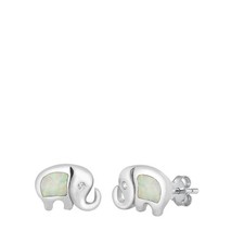 Sterling Silver Beautiful White Opal Elephant Animal Stud Earrings 925 New