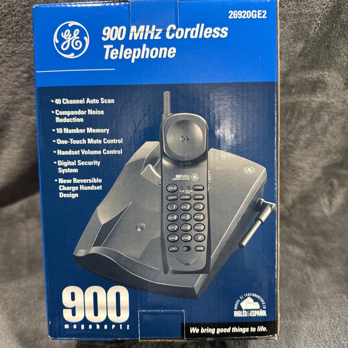 Vintage 2000 GE 900 MHz Cordless Black Telephone Model 26920GE2