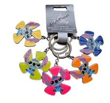 Disney Parks Stitch Colorful Hibiscus Flower Set of 5 Metal Keychain Bag Charm
