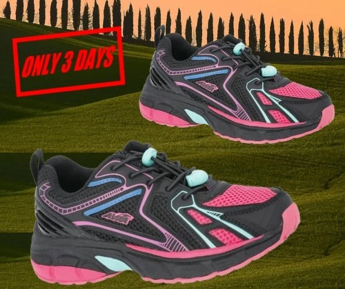 Kids Avia SIZE 6 Running Sneakers Girl swith Bungee Laces COLOR Black Pink Multi - Picture 1 of 24