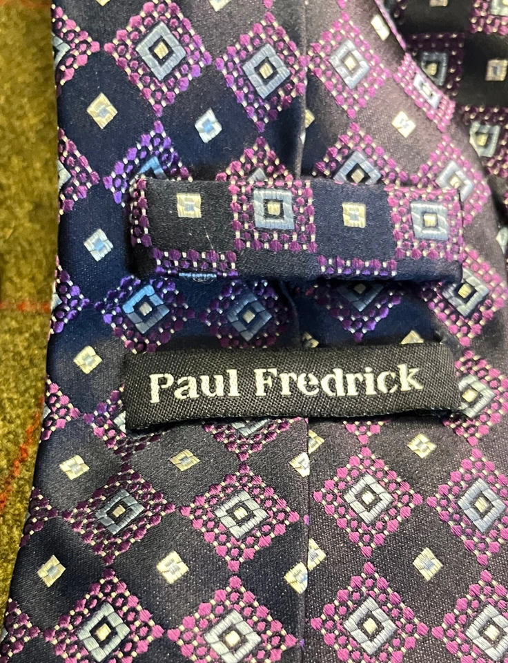 Corbata PAUL FREDRICK Para Hombre Diseñador EE. UU. Geométrica de Negro Púrpura Plata Foto 3 de 4