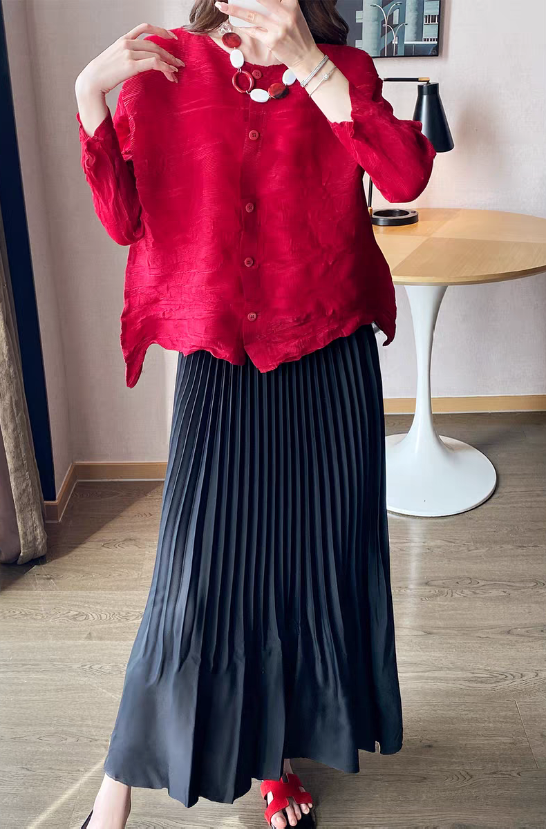 PLEATS PLEASE ISSEY MIYAKE 切替 フレアスカート Pleats Please Issey Miyake Fabric Pleated Skirt, Plain Color Skirt