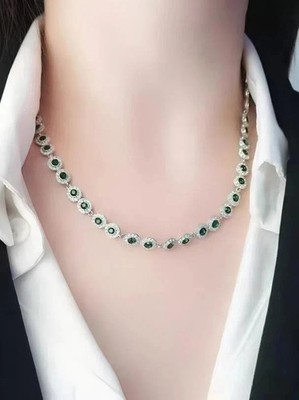 14 kt Rundschliff Lab Created Saphir Damen Tennis Halskette 14k Weißgold plattiert