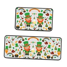 2 PCS St.Patrick's Day Kitchen Rugs Set Shamrock Lucky Clover Kitchen Mats for