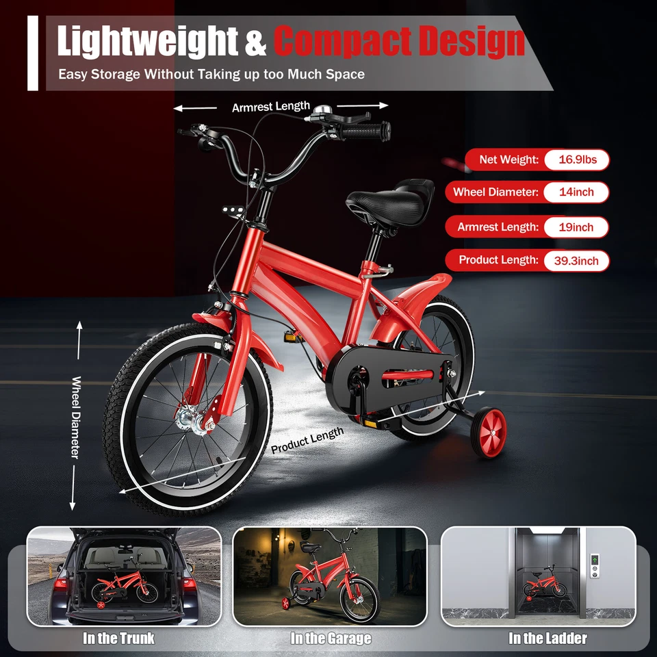 Bicicleta para niños de 14 pulgadas para 3 4 5 6 años niñas y niños bicicleta para niños con doble freno Foto 3 de 4