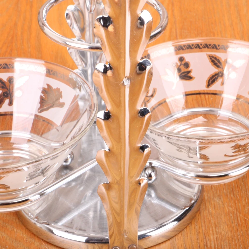 Metal Relish Server Rack With Two Glass Bowls - Image 2 of 4
