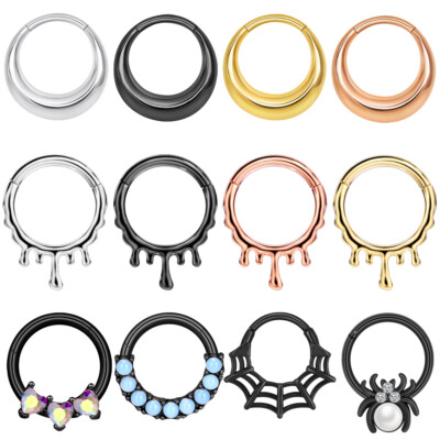 Surgical Steel Nose Ring Hinged Septum Clicker Cartilage Daith Earring- One Hoop
