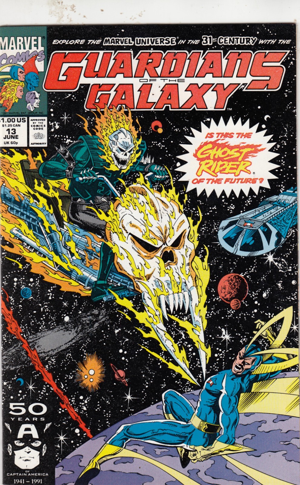 GUARDIANS OF THE GALAXY  #13  FIRST APP.  GHOST RIDER VF/FN 1991 MARVEL   COMICS