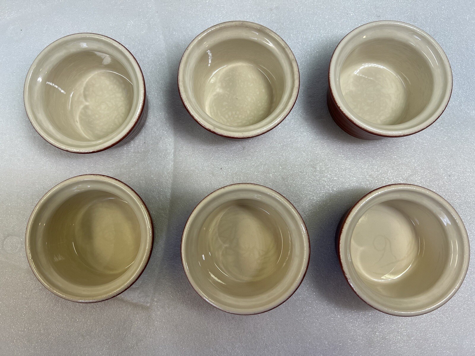 Emile Henry Set Of 6 Modele Depose 10.68 Ribbed Custard Ramekins Red