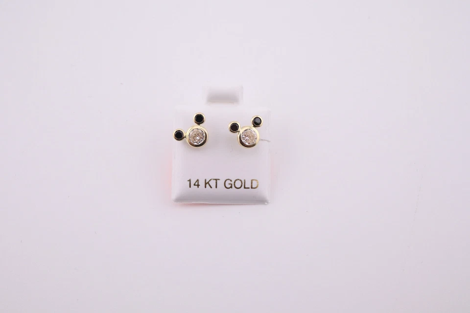 Mini aretes para mujer Mickey Mouse oro 14k novedad orejas negras circonita cúbica Foto 4 de 4