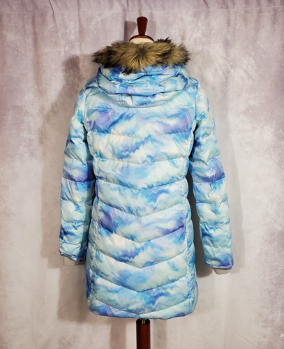 LANDS END Girls 14-16 Fleece Lined Hooded Puffer Coat Parka LAVENDER BLUE TIEDYE - Picture 2 of 13