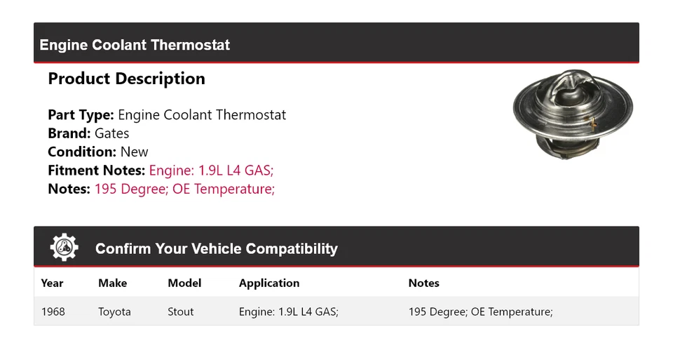 Toyota Stout 1968 1,9 L L4 motor gas refrigerante termostato puertas Foto 2 de 4