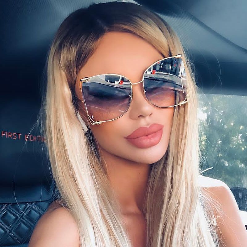Alloy Frame Sunglasses -Faux Pearls Gradient Sun Glasses Big