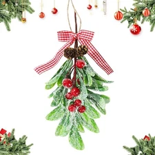 Mistletoe Decoration - Mistletoe Christmas Decor Plaid Bow Red Berries Christ...