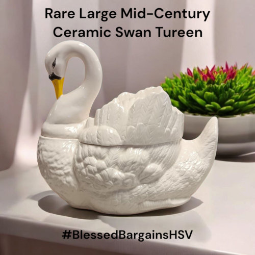 Mid Century Large Rare White Ceramic Swan Jar Soup Tureen Centerpiece