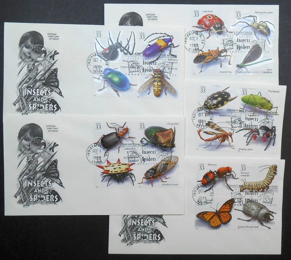 1998 INSECTS AND SPIDERS 20 designs Sc 3351a-t on set of 5 ArtCraft FDCs - Image 2 of 3
