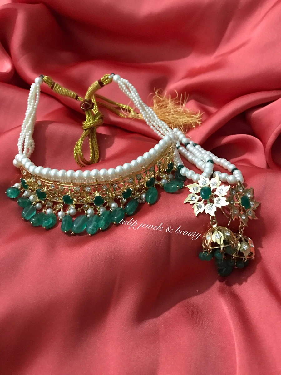 Indian Pakistani Hyderabadi Nazam Jewellery Gold Plated Choker Jhumki Set