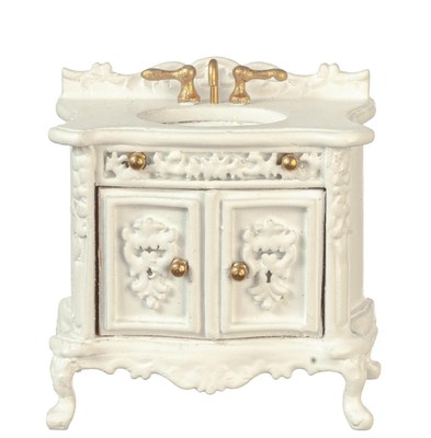 Dollhouse Vanity Unit Sink Basin White 1:24 Half Inch JBM Bathroom Furniture