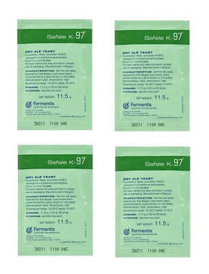 4PK K-97 German Style DRY ALE Yeast Safale K97 11.5g Packet for Wheat Beers