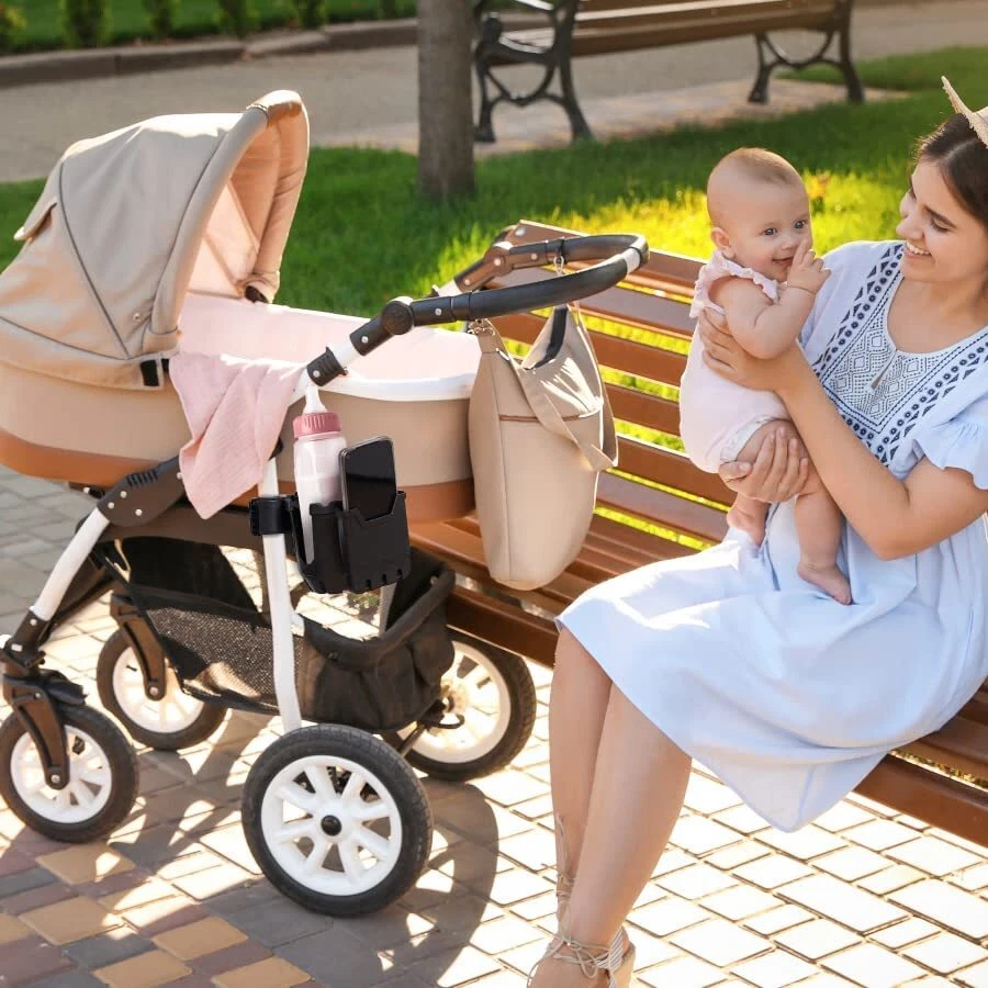 Cup Holder with Phone Holder Universal Water Bottle Cup Holder for Bike,Stroller - Imagem 4 de 4