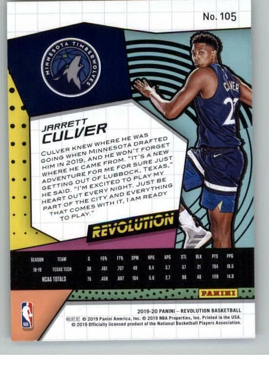 2019-20 Panini Revolution #105 Jarrett Culver RC (ref 132040) - Image 2 of 2